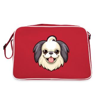 Japanisches Kinn Hund Rasse Aquarell Karikatur Kawaii - Retro Tasche - Rot/Weiß - Hinten