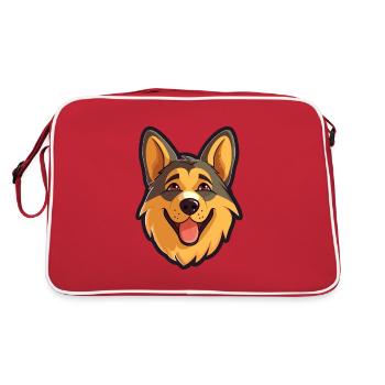 German Shepherd Dog Breed Watercolor Cartoon Kawai - Retro Bag - red/white - Back