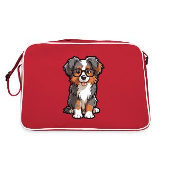 Australian Shepherd Dog Breed Watercolor Cartoon K - Retro Bag - red/white - Back