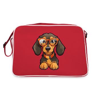 Teckel chien race aquarelle dessin animé Kawaii Glas - Sac Retro - rouge/blanc - Dos