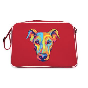 Windhund Hunderasse Aquarell Karikatur Kawaii Colo - Retro Tasche - Rot/Weiß - Hinten