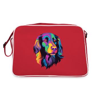 Flat Coated Retriever Dog Breed Watercolor Cartoon - Retro Bag - red/white - Back
