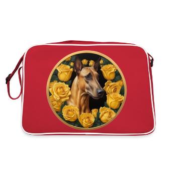 Dogue Français imposant parmi des roses jaunes - Sac Retro - rouge/blanc - Dos