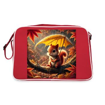 Écureuil Triste sous la Pluie en Automne - Sac Retro - rouge/blanc - Dos