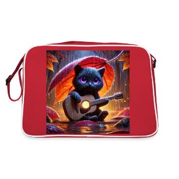 Chat noir aux yeux violets joue de la guitare - Sac Retro - rouge/blanc - Dos