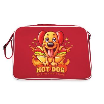 hot-dog, chien, saucisse, fast-food, jeux de mots, drôle, humour - Sac Retro - rouge/blanc - Dos