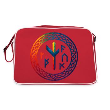 WPAP Polygon Stil - mythischer Runenring - Retro Tasche - Rot/Weiß - Hinten