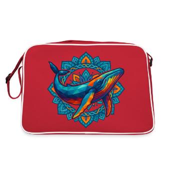 WPAP Polygon Stil Tiere Wal Blumen Kranz - Retro Tasche - Rot/Weiß - Hinten