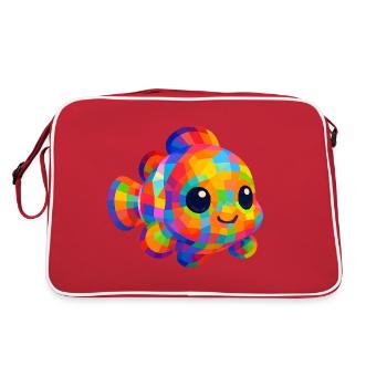 WPAP Polygon Stil Tiere Kawaii Baby Clownfisch - Retro Tasche - Rot/Weiß - Hinten