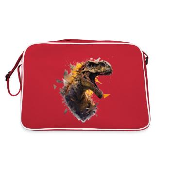 cool dino breaking through a wall - Retro Bag - red/white - Back