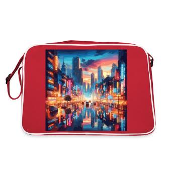 Neo Tokyo bei Nacht Metropole Japan Großstadt - Retro Tasche - Rot/Weiß - Hinten