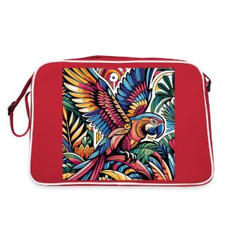 Colorful tropical parrot in flower paradise - Retro Bag - red/white - Back