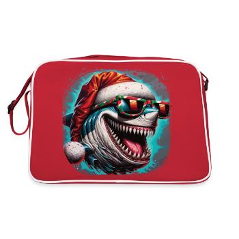 Weißer Hai mit Weihnachtsmütze und Sonnenbrille - Retro Tasche - Rot/Weiß - Hinten