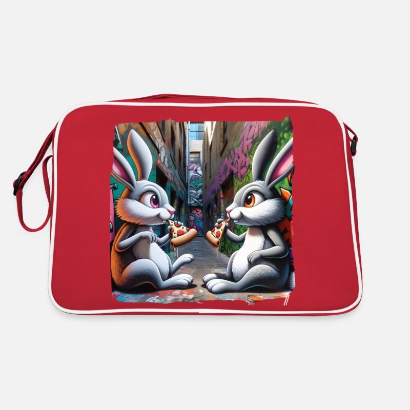 Lapins mangeant de la pizza dans l’art de rue de l’arrière-cour graffiti Sac Retro