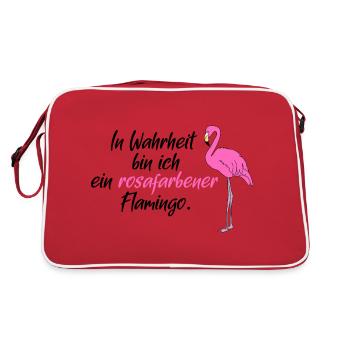 Flamingo Vogel Paradiesvogel Spruch Sprüche rosa - Retro Tasche - Rot/Weiß - Hinten