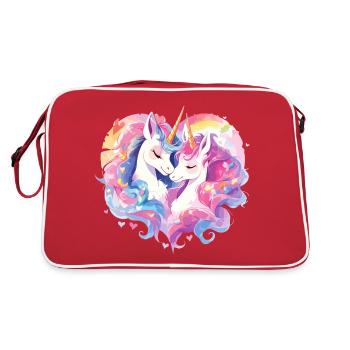 Licorne Coeur Amour Câlin Câlin Mignon Mignon - Sac Retro - rouge/blanc - Dos