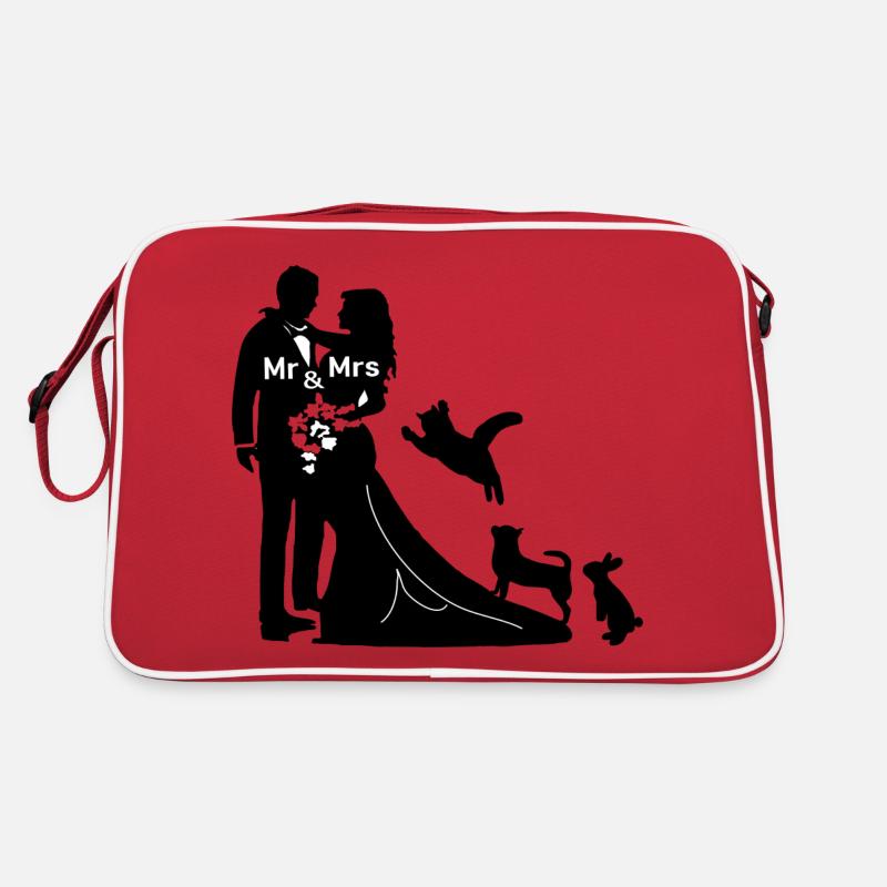 Jeunes mariés avec chien, chat et lapin se marient Sac Retro