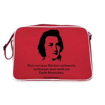 Heine: Dort wo man Bücher verbrennt, verbrennt ma - Retro Tasche - Rot/Weiß - Hinten
