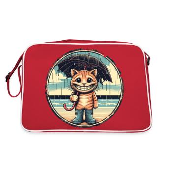 Laughing cat with rubber boots and umbrella - Retro Bag - red/white - Back