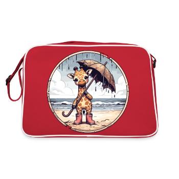 Giraffe in rubber boots with umbrella on the beach - Retro Bag - red/white - Back
