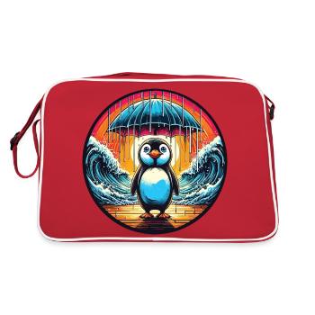 Moses penguin with umbrella divides the sea - Retro Bag - red/white - Back