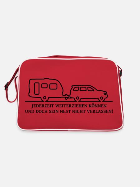 Wohnwagengespann mit Spruch - Car + Caravan - Retro Tasche - Rot/Weiß - Hinten