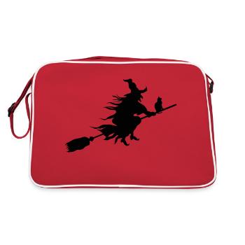 mythische halloween Hexe mit Katze - Retro Tasche - Rot/Weiß - Hinten