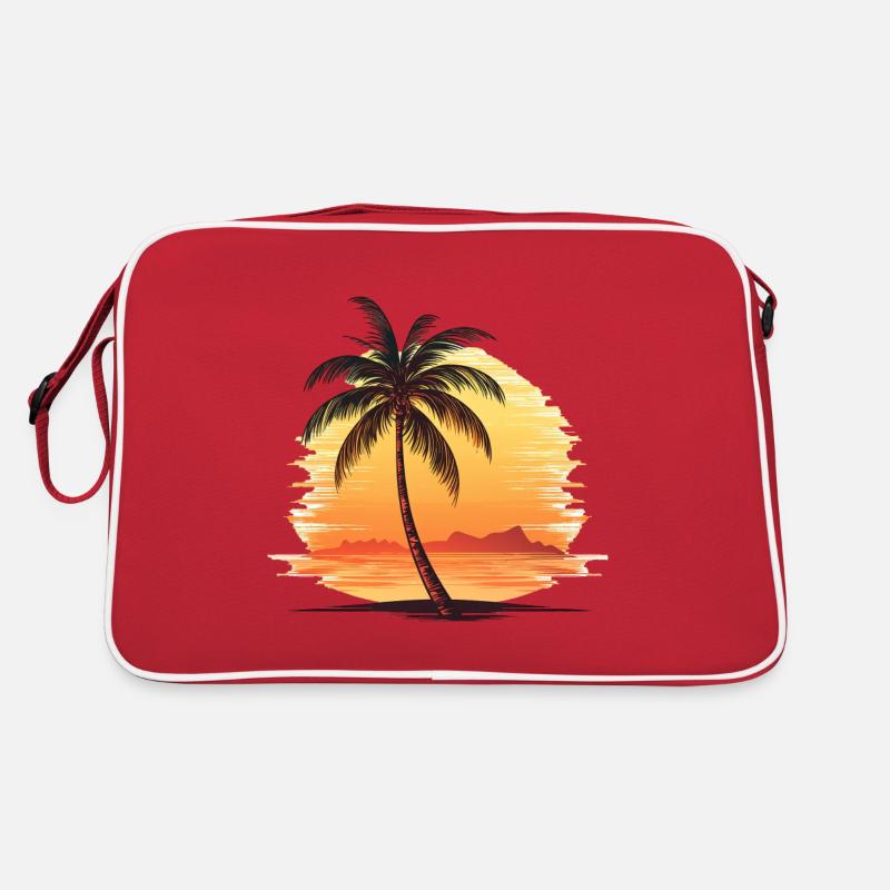 Beau palmier sur la plage avec coucher de soleil Sac Retro