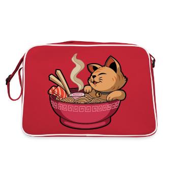 Cat Ramen Funny Cat & Ramen Lover Cute Kawaii Cat - Retro Bag - red/white - Back