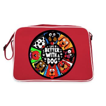 Life is better with a dog - Retro Tasche - Rot/Weiß - Hinten