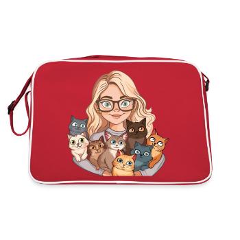 Chat Dame Chats Femme Fille J’aime Les Chats Drôle - Sac Retro - rouge/blanc - Dos