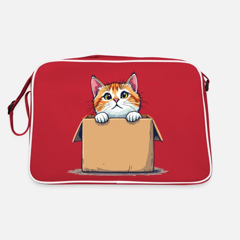 Cat Sitting in Cardboard Package Funny Humor Typical Retro Bag