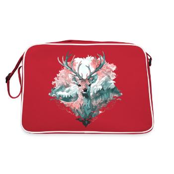 Hirsch Hirschgeweih Tier Natur Wald Wildnis Berge - Retro Tasche - Rot/Weiß - Hinten