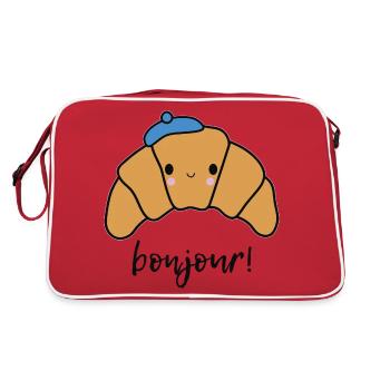 Hello Cute Croissant Gift Idea for France Girls - Retro Bag - red/white - Back