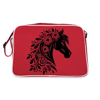 Pferdekopf Blumen - Retro Tasche - Rot/Weiß - Hinten