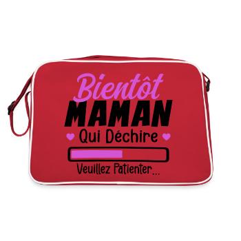 Bientôt Maman Qui Déchire Veuillez Patienter Mère - Sac Retro - rouge/blanc - Dos