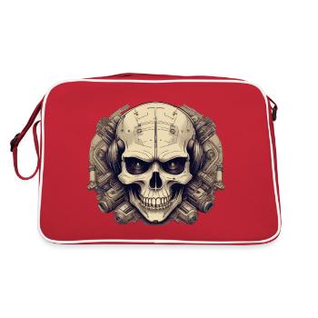 Bionic Schädel - Comic-Stil Logo - Retro Tasche - Rot/Weiß - Hinten
