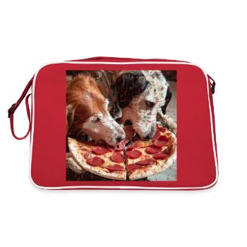 Deux chiens mangeant de la pizza salami - Sac Retro - rouge/blanc - Dos