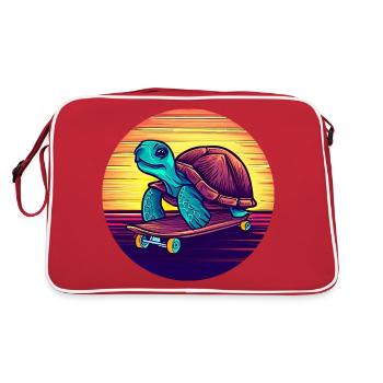 Balade de tortues sur un coucher de soleil en skateboard - Sac Retro - rouge/blanc - Dos