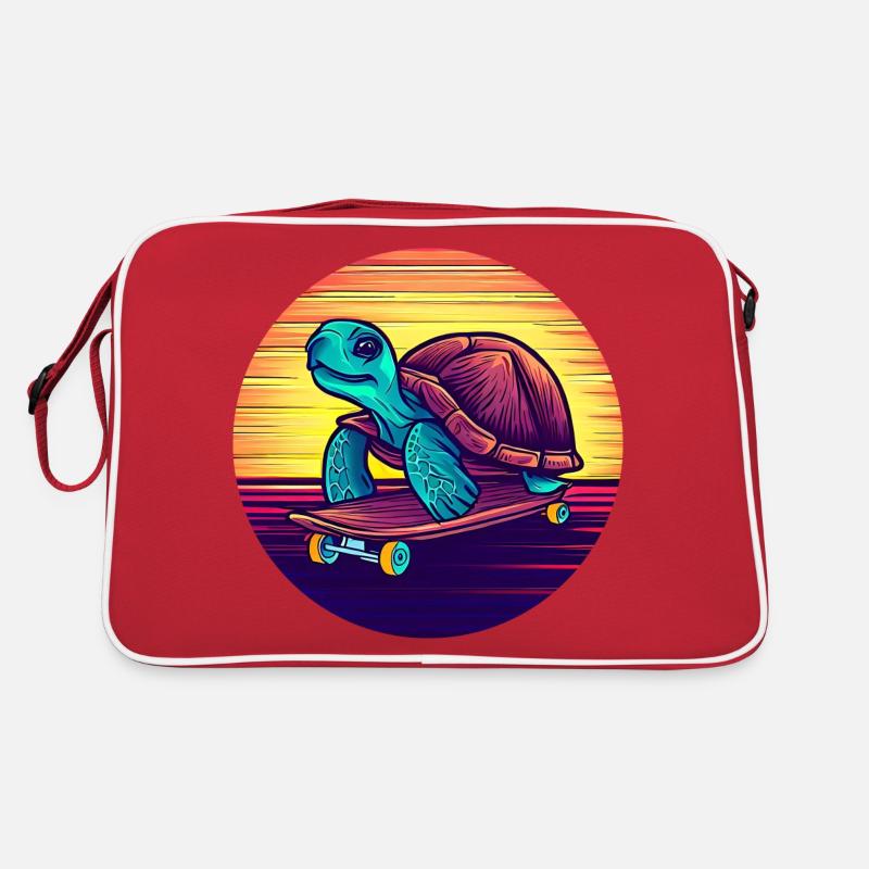 Turtle rides on a skateboard sunset Retro Bag