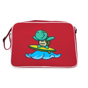 Cute turtle on the surfboard - Retro Bag - red/white - Back