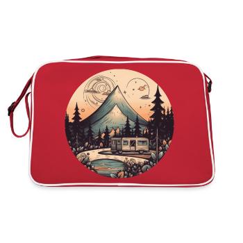 camping tents hiking sunset Retro Modern Style - Retro Bag - red/white - Back