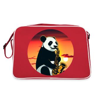 Cute panda playing saxophone in sunset - Retro Bag - red/white - Back