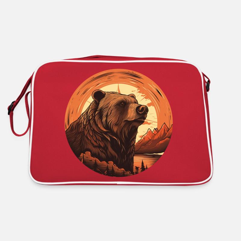 Retro Brown Bear in Canada Mountains Sunset Retro Bag