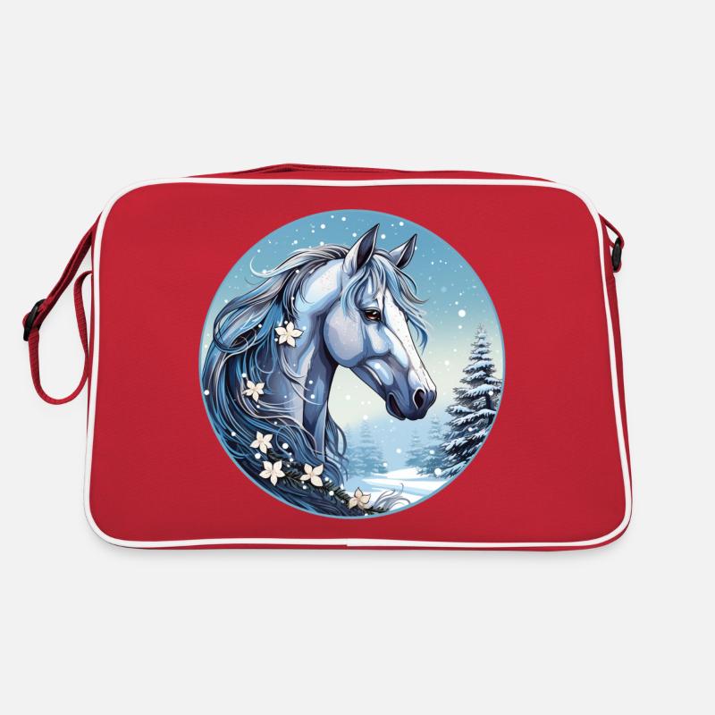 Pferd mit Schneeflocken Retro Tasche