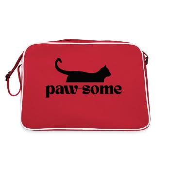 Paw-Some! T Shirt für alle Katzen-Fans - Retro Tasche - Rot/Weiß - Hinten