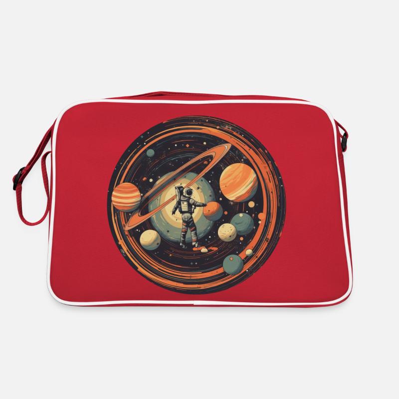 Astronaute dans l’espace avec système solaire et Sac Retro