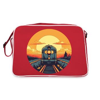 Vintage Eisenbahn E-Lok im Sonnenuntergang - Retro Tasche - Rot/Weiß - Hinten