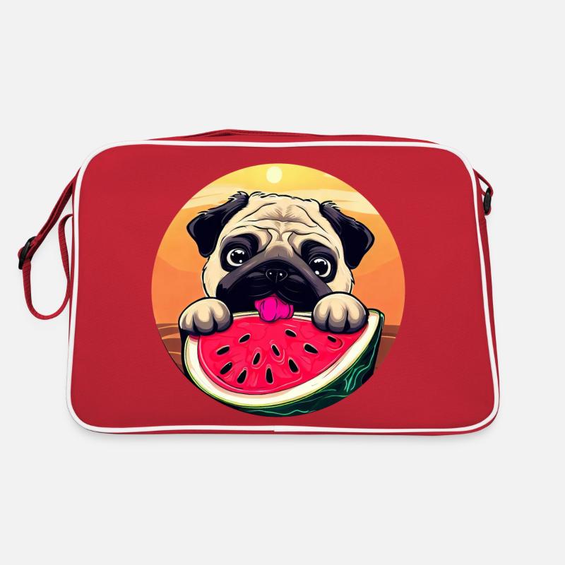 Pug with melon at sunset, summer Retro Bag