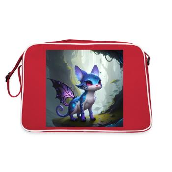 Chat extraterrestre avec des ailes, Fantastique - Sac Retro - rouge/blanc - Dos